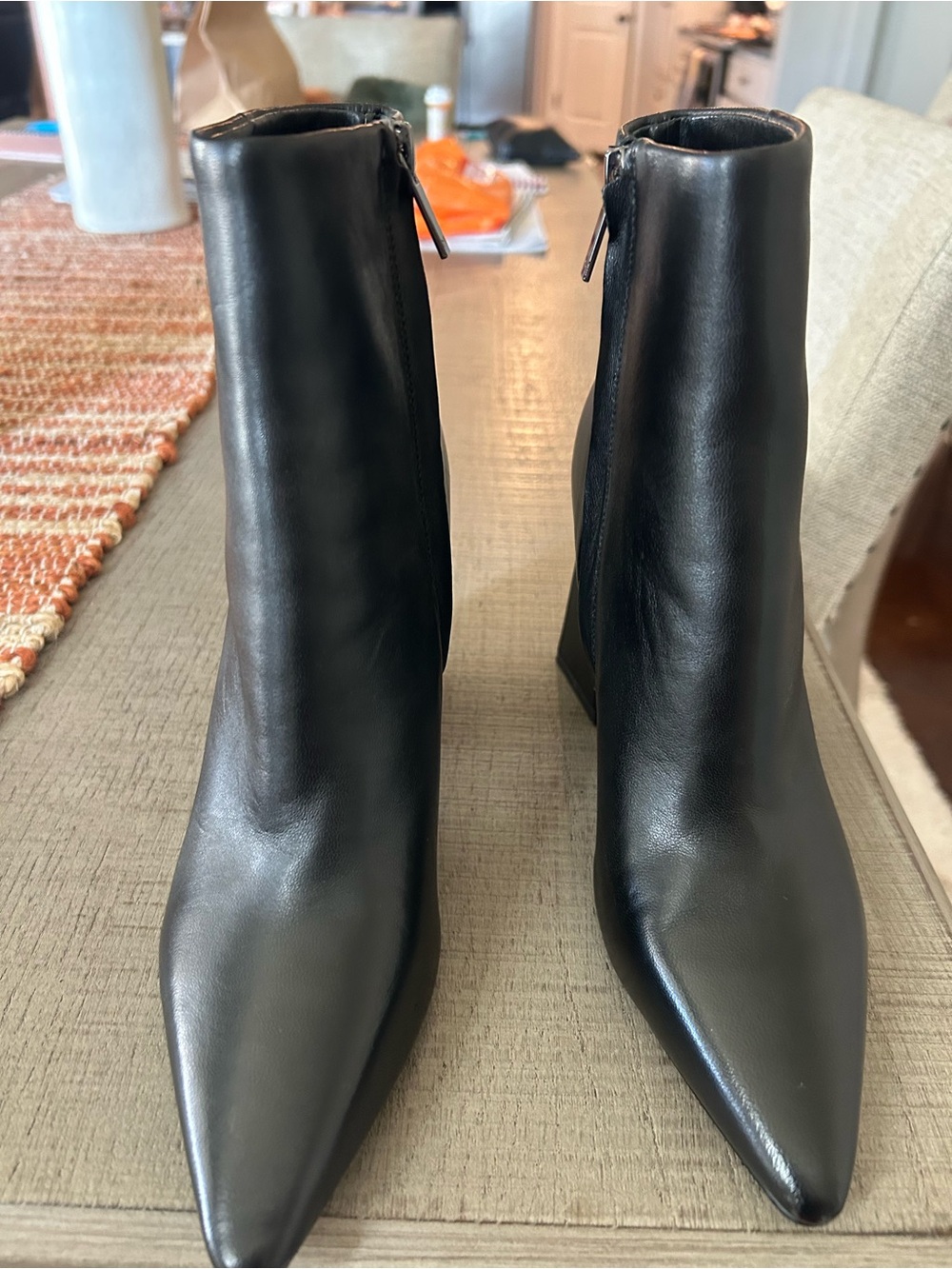 Marc Jacobs Black Pointed Toe Leather Ankle Booties